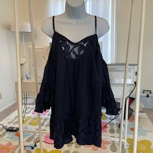 Tularosa XS off shoulder sleeves lace blue dress